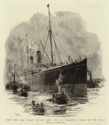 Von der Alten Welt in die Neue, die S S Majestic liegt in der Mersey